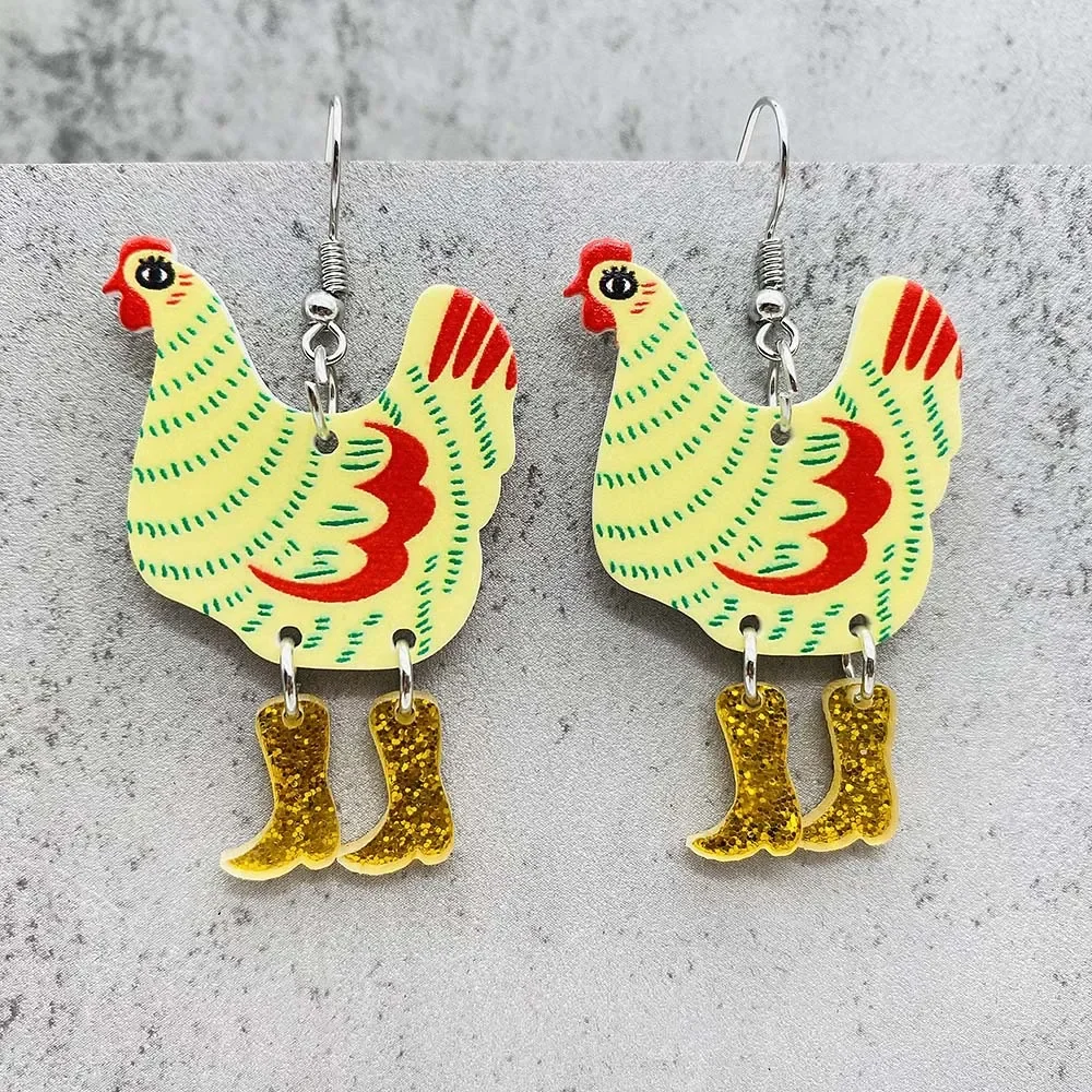 Creative Christmas New Animal Acrylic Earrings Funny High Heels Walking Chicken Drop Earrings for Girl Birthday Festival Gift
