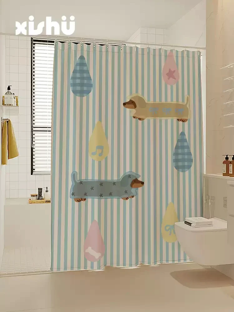 VIKAMA Cartoon Shower Curtain - Waterproof Splash Proof Partition Dry Wet Separation Bathroom Decorative Shower Curtain