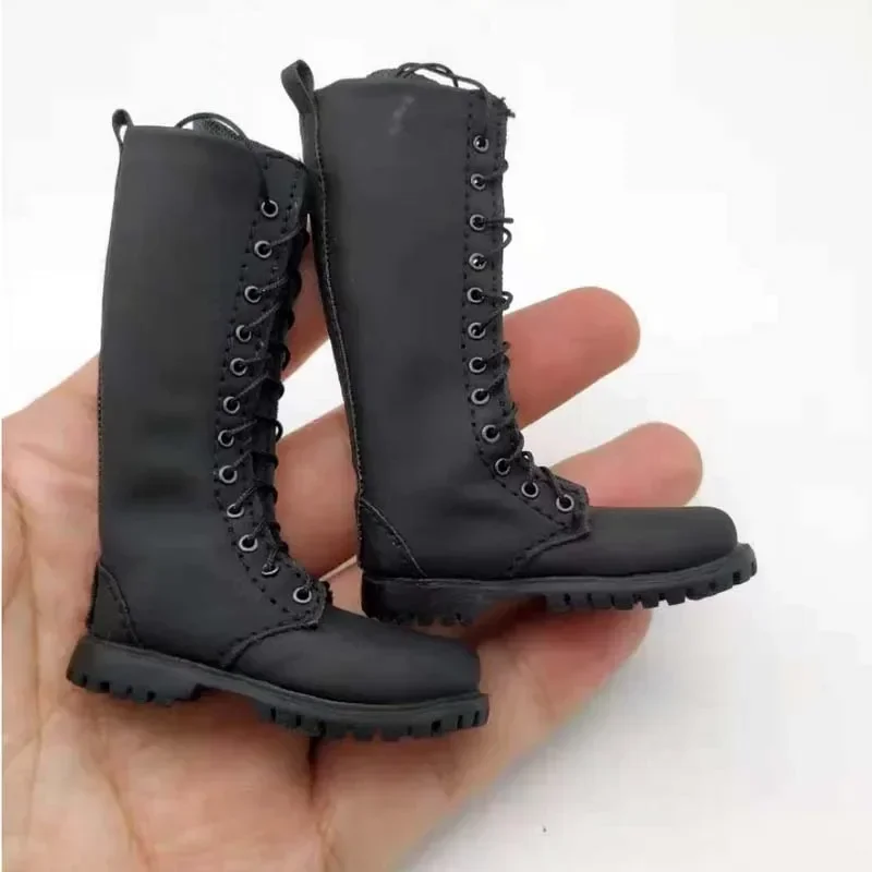 Botas largas de soldado para hombre, botas de combate de cuero Pu, zapatos con cordones, modelo apto para figuras de acción de muñeca de 12 ", pies desmontables, escala 1/6