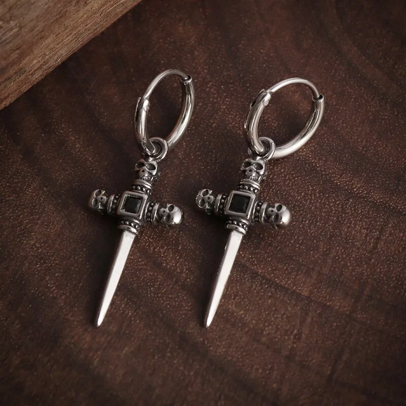 Boucles d'oreilles classiques néo-gothiques pour hommes et femmes, bijoux hypoallergéniques, crâne, épée, croix, Hip Hop, Rock