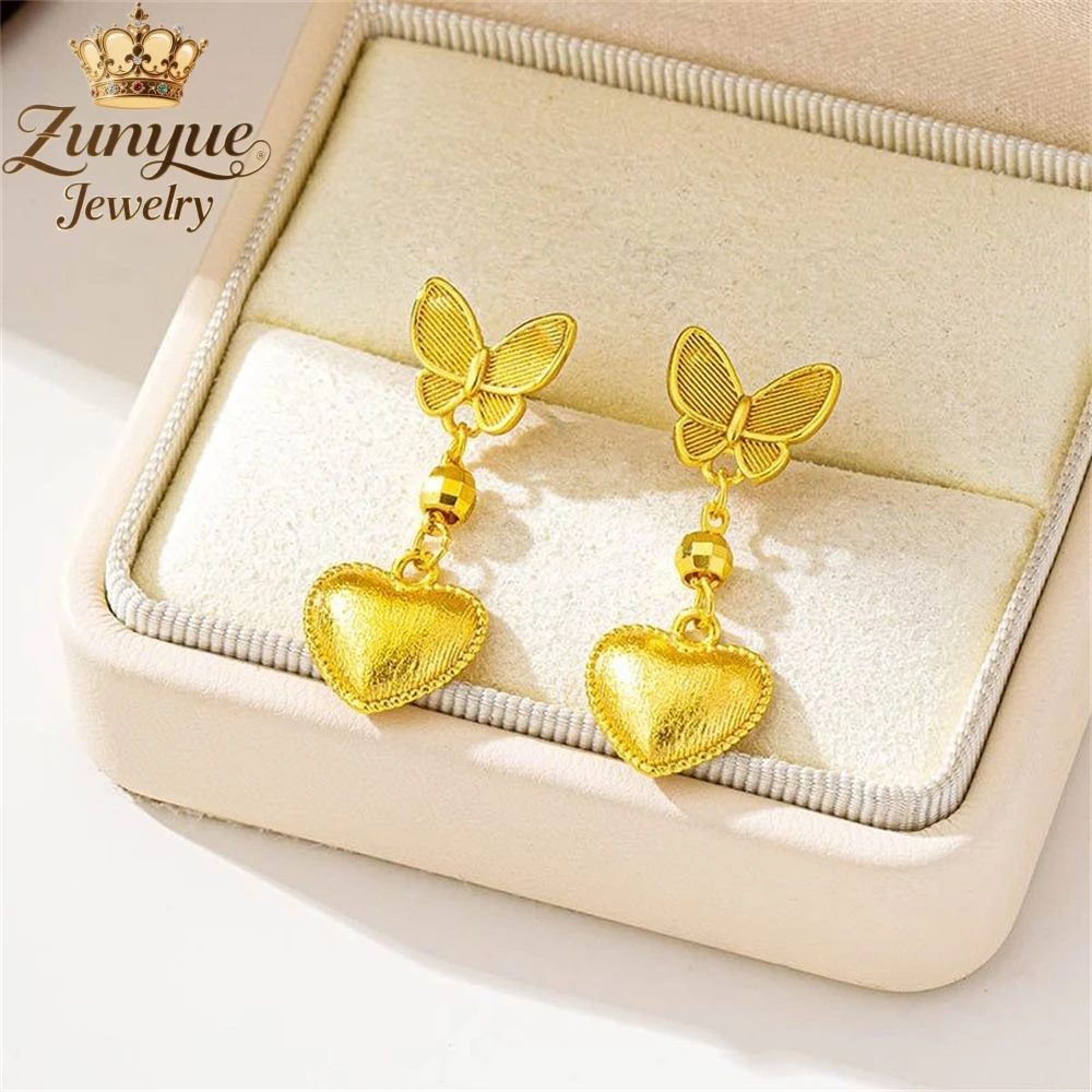 

Sand Gold Heart-Shaped Butterfly Earrings Luxury Quality Jewelry Handicraft Fashion Jewelry Exquisite Popular Elegant Charms