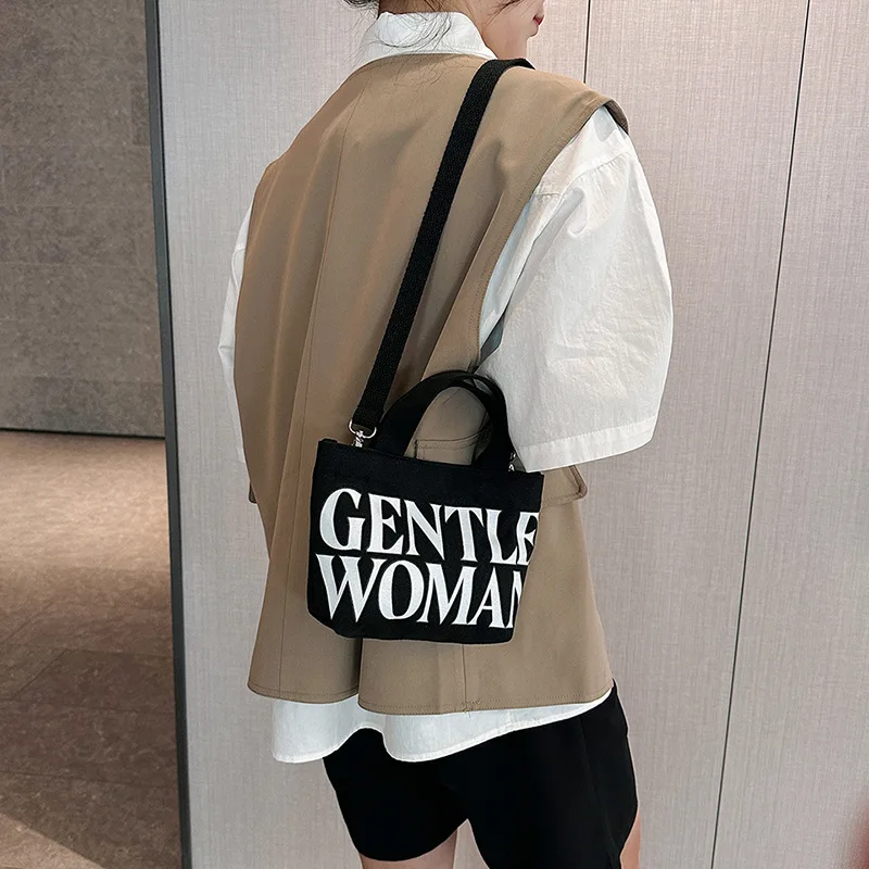 Large Capacity 2024 New Versatile One Shoulder Shopping Bag Canvas Commuter Tote Letter Bag Gentle Woman