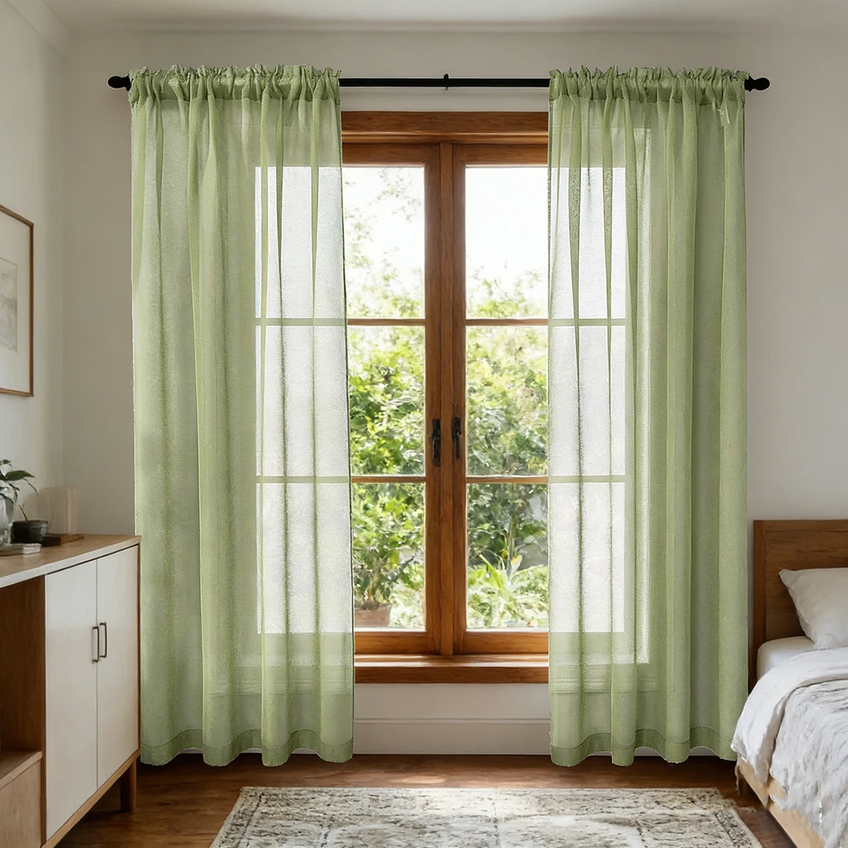 American Country Style Green Cotton Flax Curtain Sheer Fbrics Window Treatment Curtains For Living Room Cortina Tulle Decor