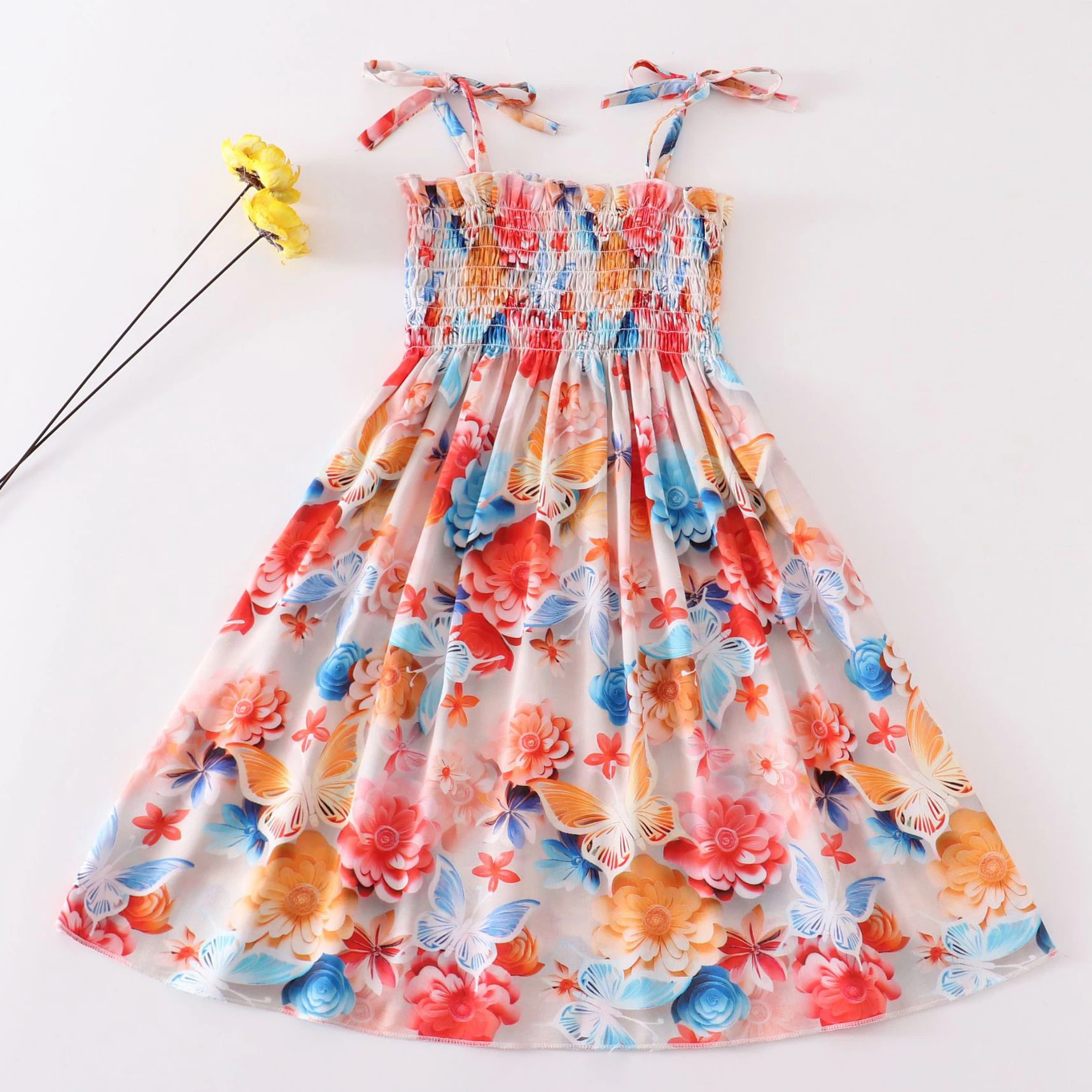 Summer New Bohemian Style Butterfly Flower Stripe Fashion Beach Strap Dress Cool and Breathable Parent Child Dress