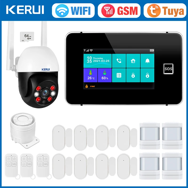 

KERUI G60B 4.3 inch Touch Screen Panel WIFI GSM Alarm System with Temperature Humidity Display Tuya Smart Home Alarm for House