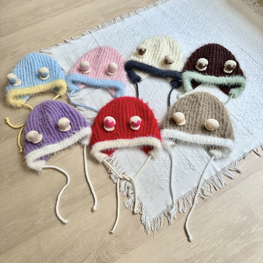 

Детские шапки на осень и зиму, милые вязаные шапки из пряжи в западном стиле для девочек, теплые шапки принцессы для защиты ушей для девочек