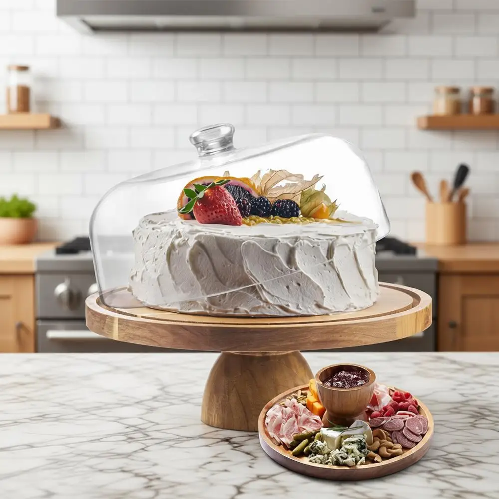 

12 Round Valentine's Day Cake Stand with Dome Lid - 2-in-1 Dessert Display & Charcuterie Board, Serving Platter with Acrylic Cov