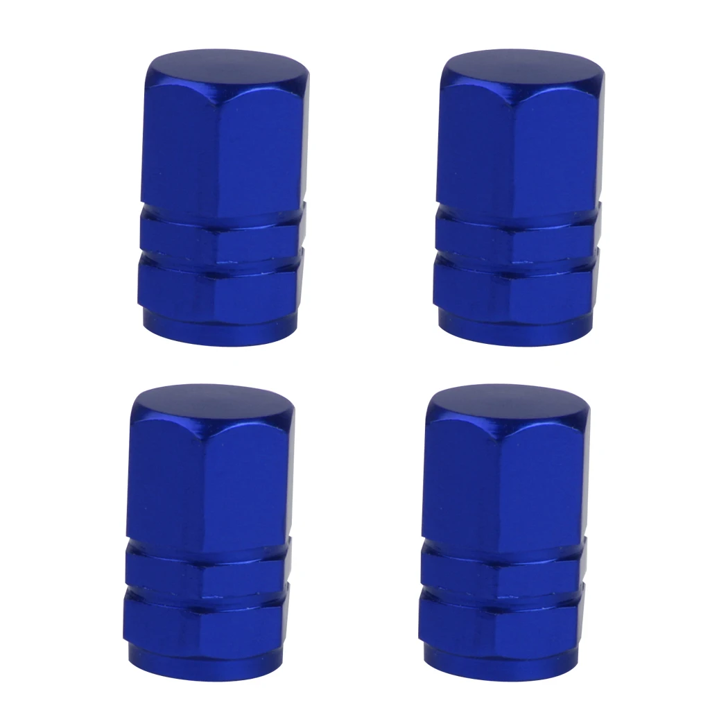 Blue Hexagonal Tire Valve Caps,Dust Covers,Theftproof Shooting Stem,Car Motorcycle Wheel Accessories,4pcs