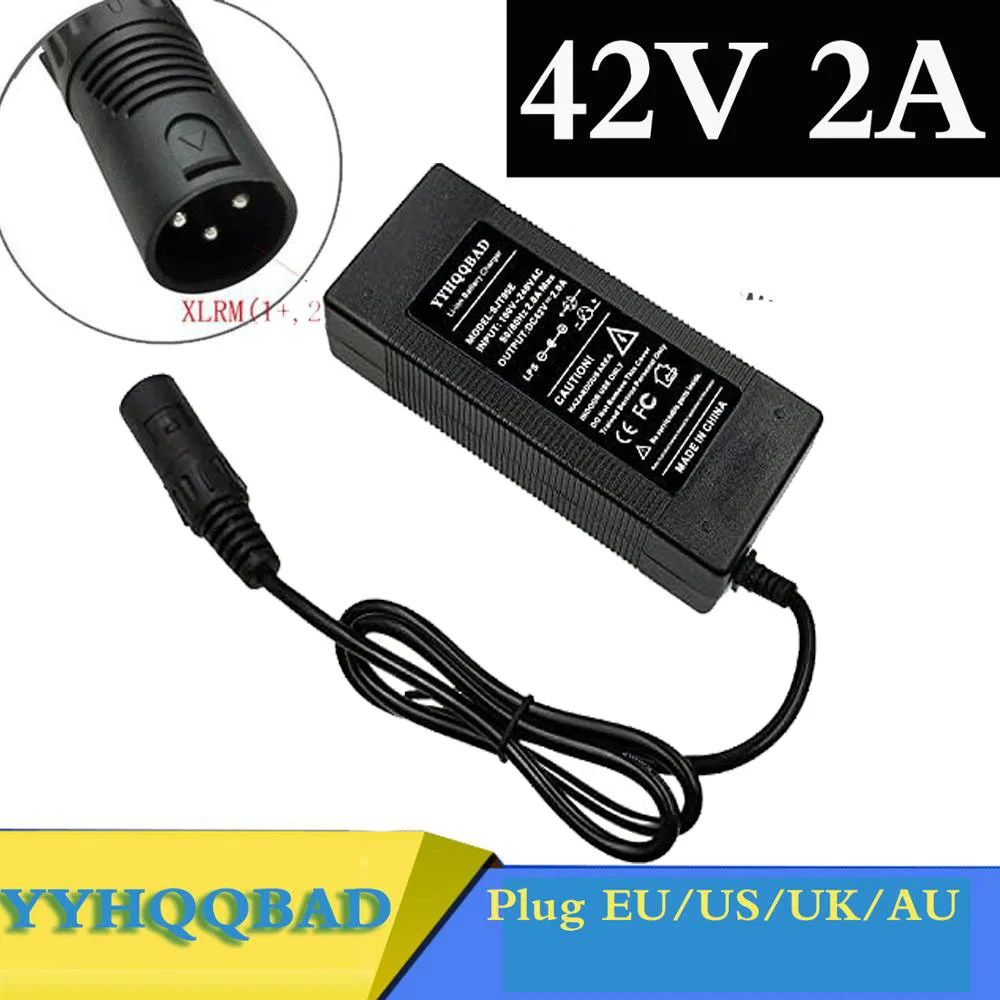 36V ładowarka 42V 2A rower elektryczny ładowarka akumulatorów litowych do 36V bateria litowa z 3-Pin gniazdo XLR/złącze