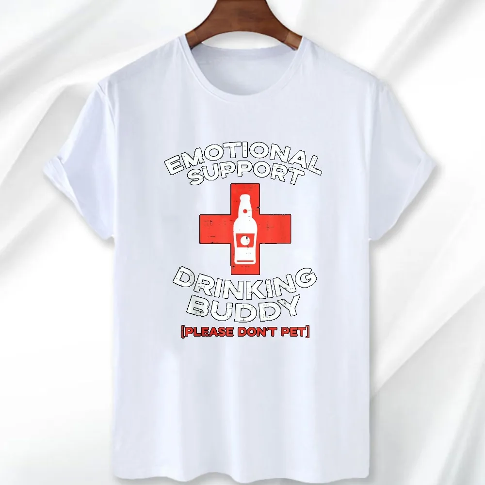 Emotional Support Drinking Buddy Beer Graphic T-Shirt Funny Gift Casual Tee Funny Beer Humor Unisex Trendy Short-sleeve Tops