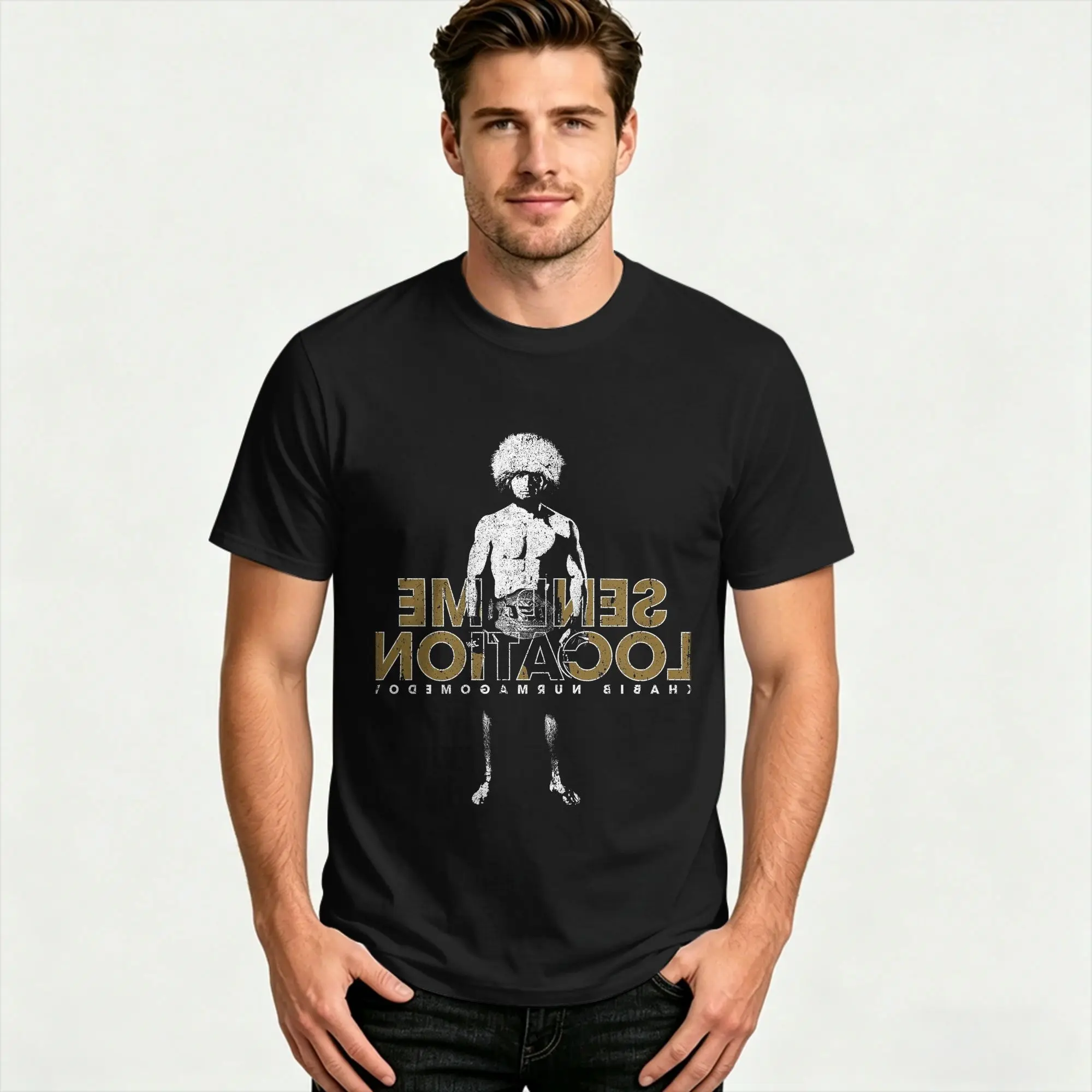 Men's T-Shirt Send Me Location Khabib  Variant T-Shirts Hippie  Beach Tees Vintage 100 Cotton Clothes Gift