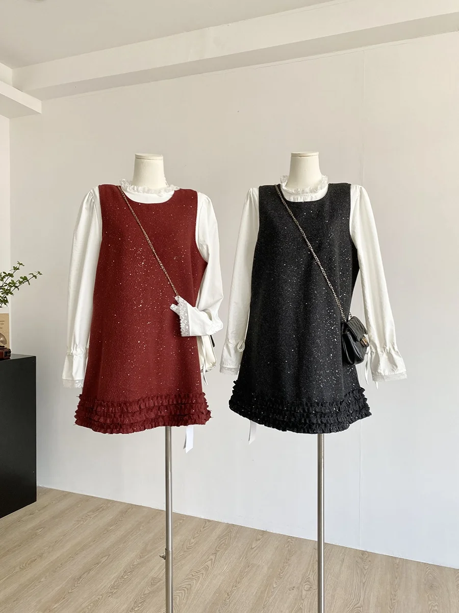 

Модный корейский комплект: жилет-платье и рубашка с рукавами-колокол, весна 2025, женская одежда, костюм-двойка