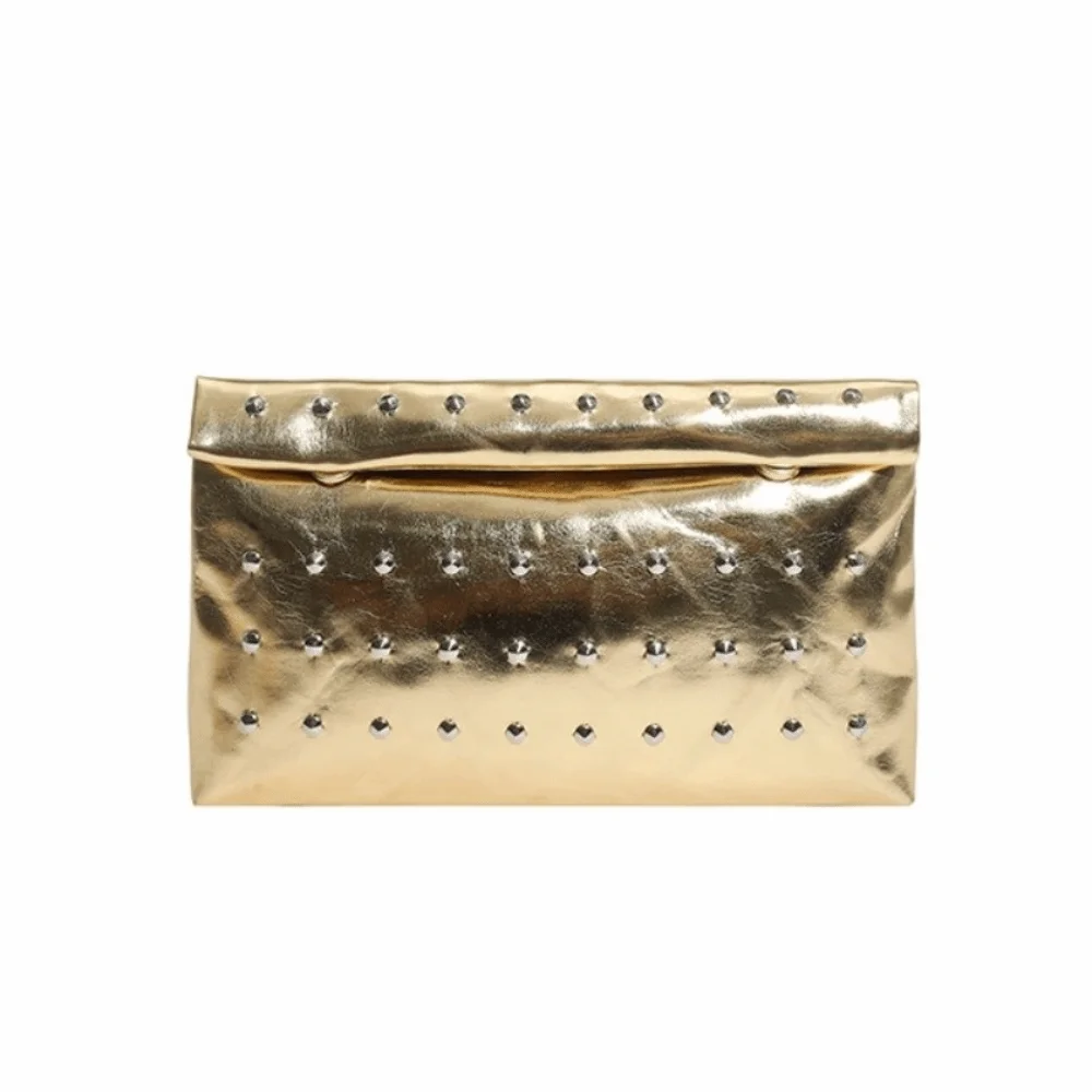 Luxury Rivet Envelope Clutch Bag Large Capacity Elegant Leather Evening Bag Korean Style Unique Solid Metallic Sheen Handbag