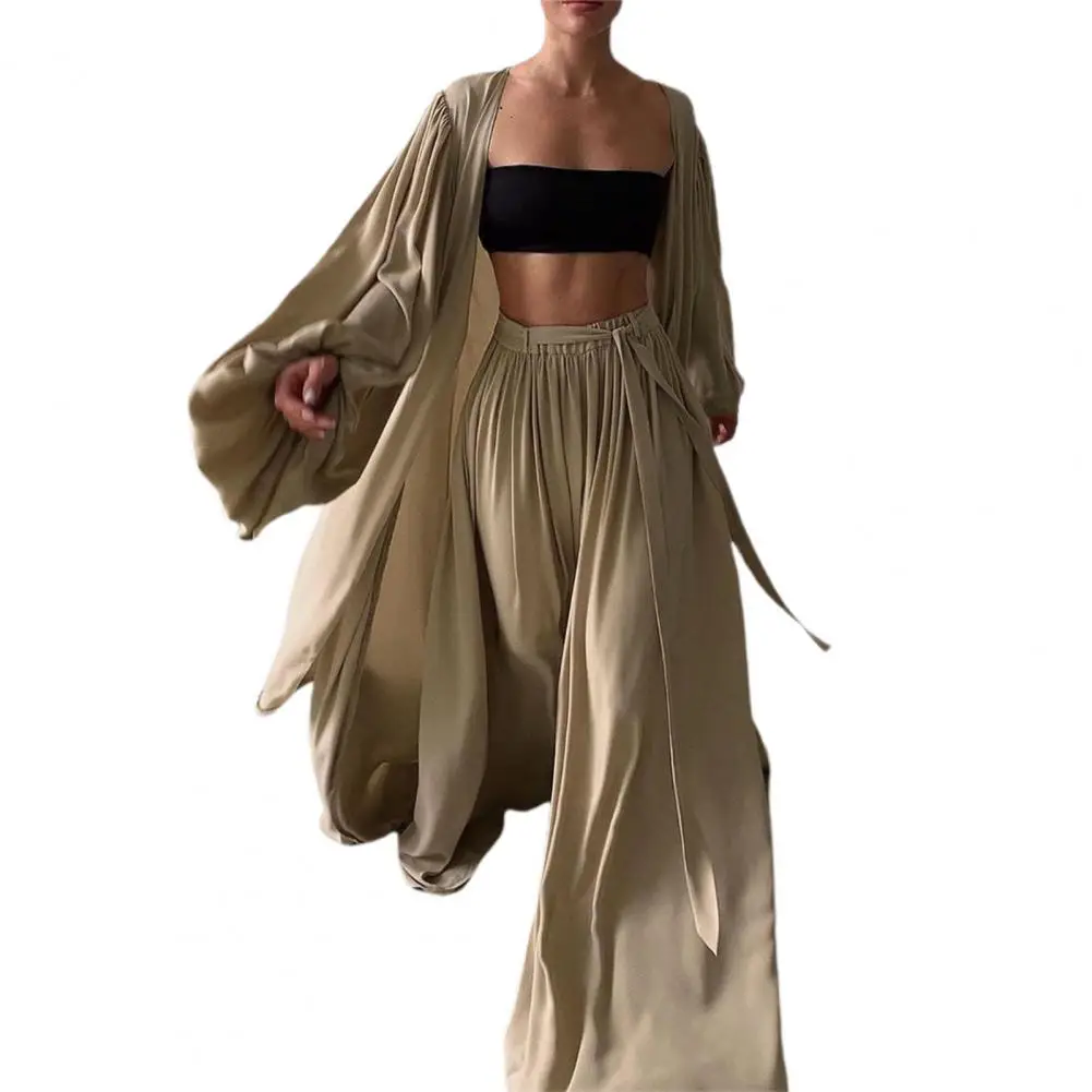 Survêtement à manches longues bouffantes pour femmes, tenue sexy, cardigan, haut tubulaire, pantalon à jambes larges, vêtements, 03/Life