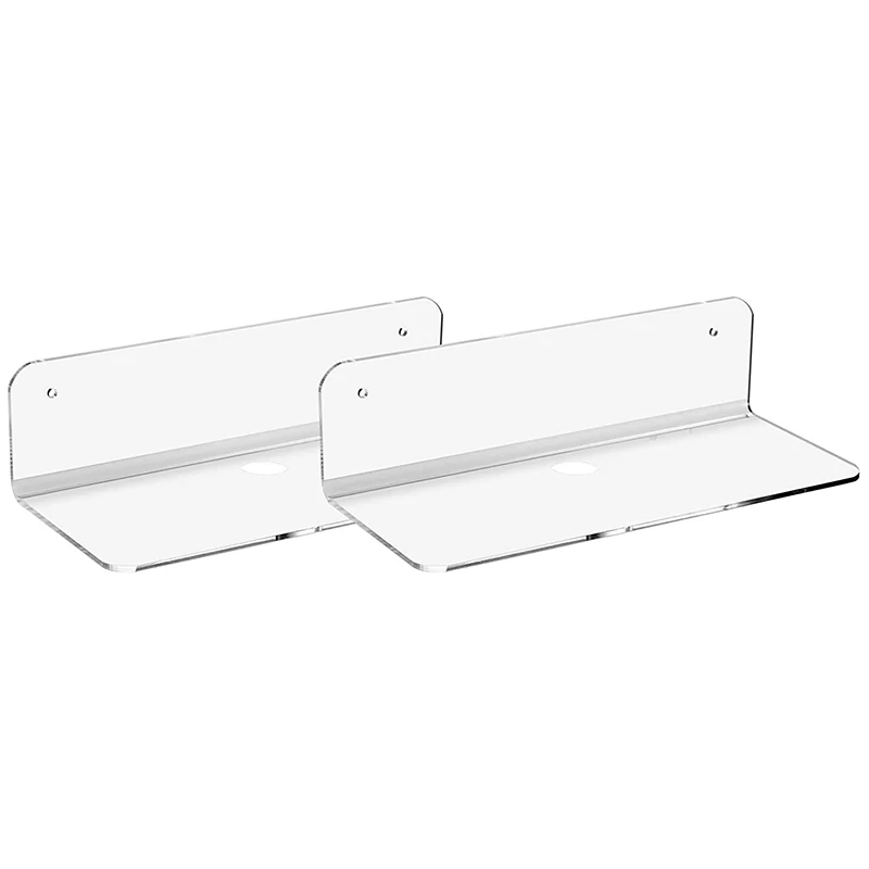 

Floating Shelves Set Of 2 With Cable Clips-Easily Expand Wall Space -Acrylic Small Wall Shelf For Bedroom, Bathroom