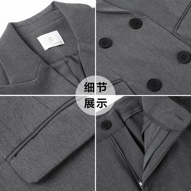 2023 New Grey Suit Coat Women\'s Autumn Double Breasted Professional Temperament Goddess Fan Hotel Elegant Fashion 2 Piece Sets