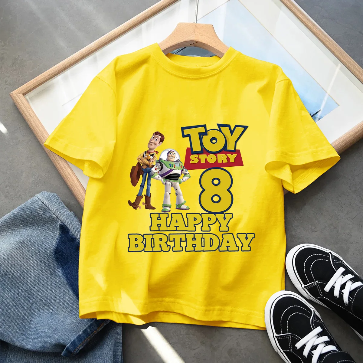 

Summer Toy Story Number T-shirt Shirts Anime Figure Woody Buzz Lightyear Clothes Kid Girl Boy Short Sleeve Tops Kawaii Birthday