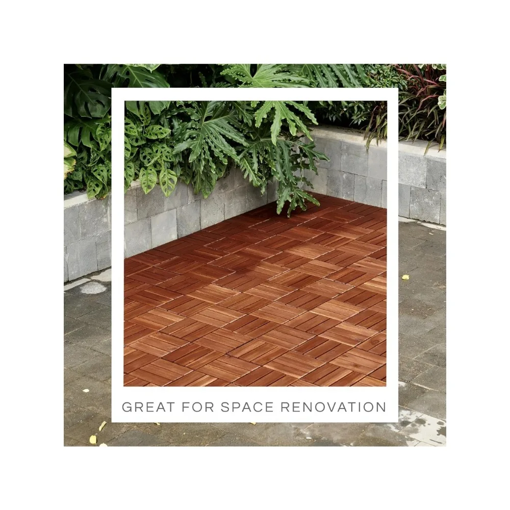 27 Pcs Interlocking Deck Tiles 12" x 12", Patio Flooring Outdoor Waterproof, Acacia Wood Tiles All Weather, Floor Tiles