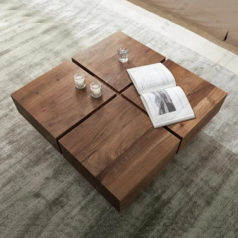 Coffee Table Nordic Modern Minimalist Living Room Square Smoked Wooden Tea Table