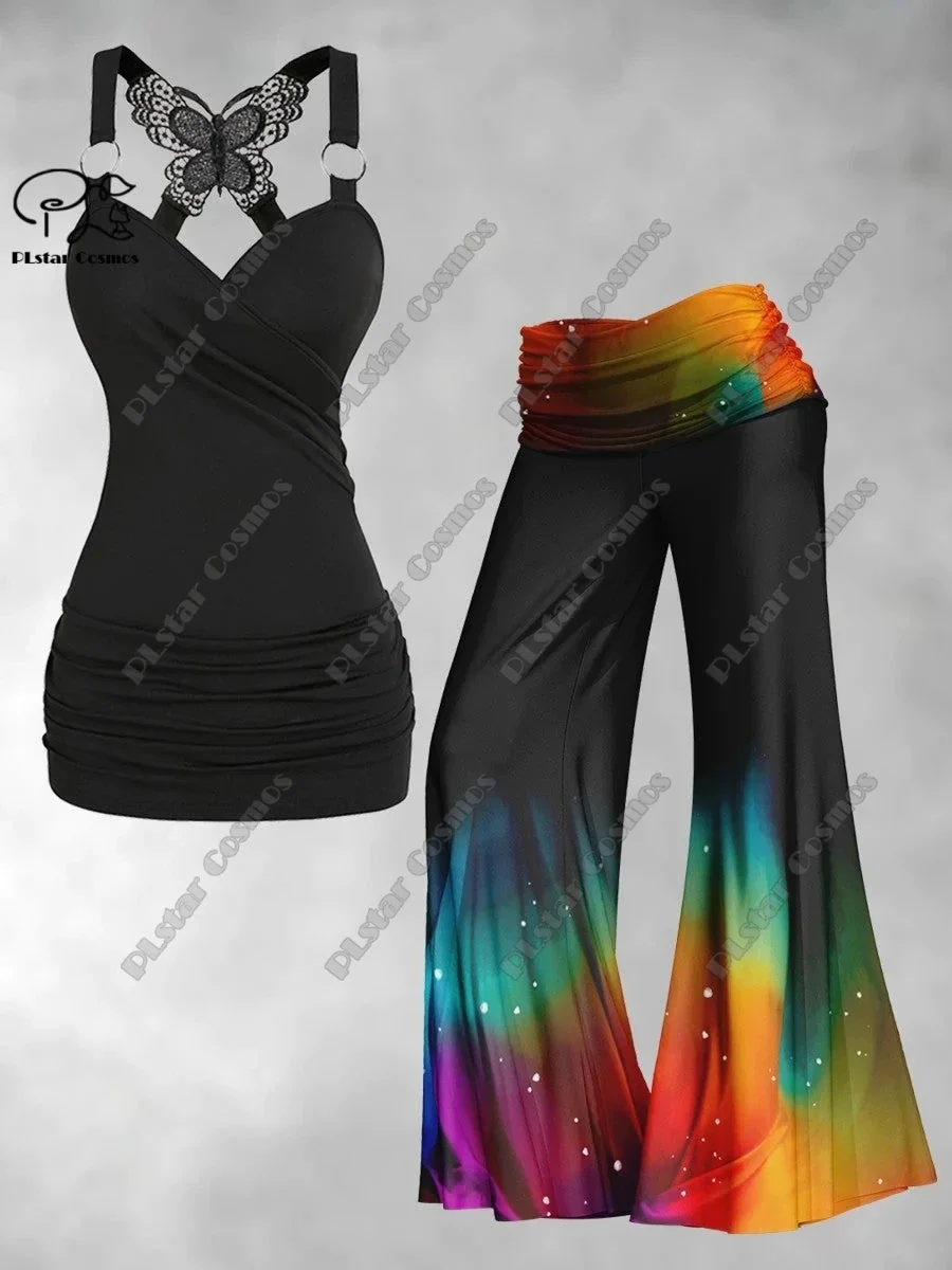 

PLstar Cosmos 2023 new 3D printing women's gradient literary Rainbo vest + wide-leg pants two-piece set