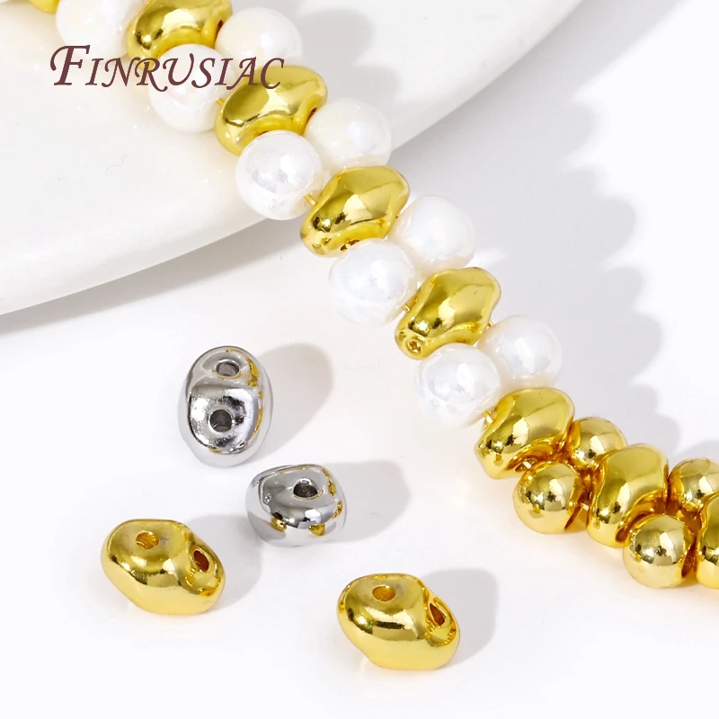 Wholesale Bulk Beads 18K Gold Plated 2 Holes Bracelet Beads Brass Matel Pig Nose Spacer Beads DIY Jewelry Making Supplies