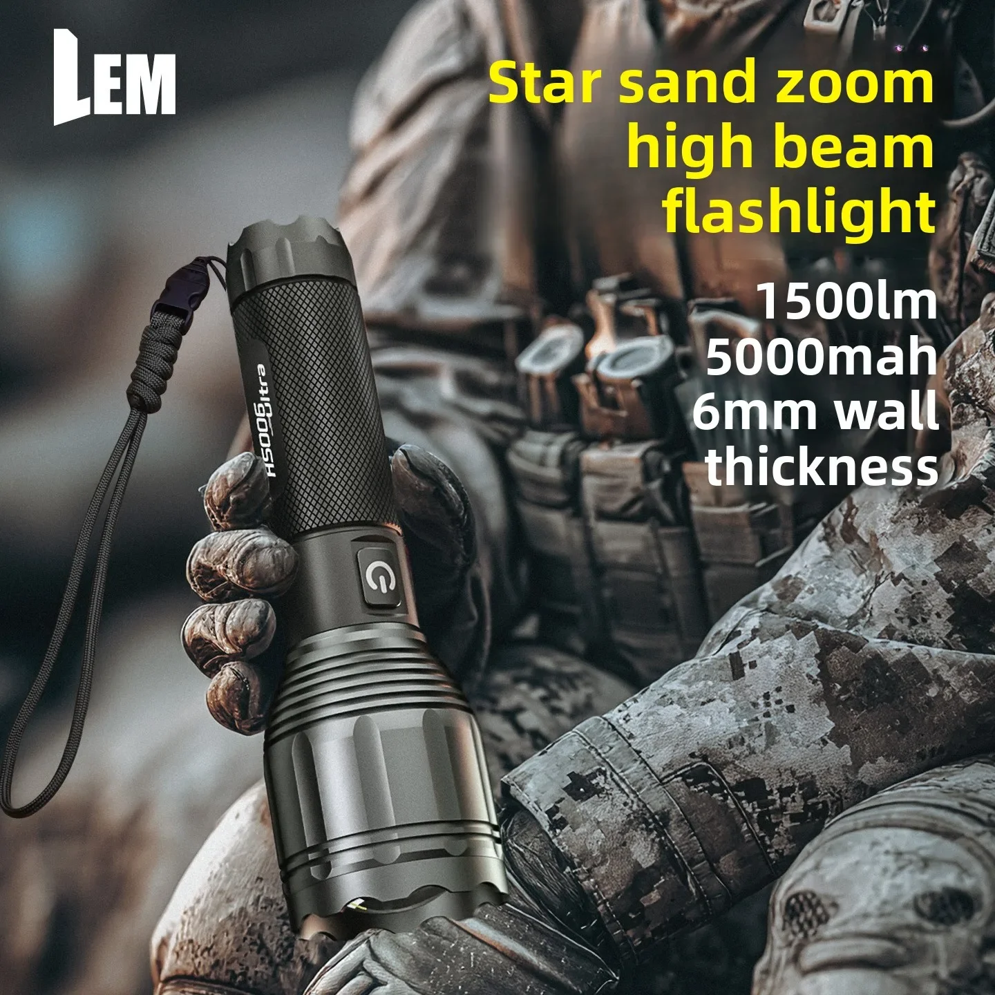 High-Power LED Flashlight with Power Display - USB Rechargeable Zoomable Torch for Camping & Hiking
