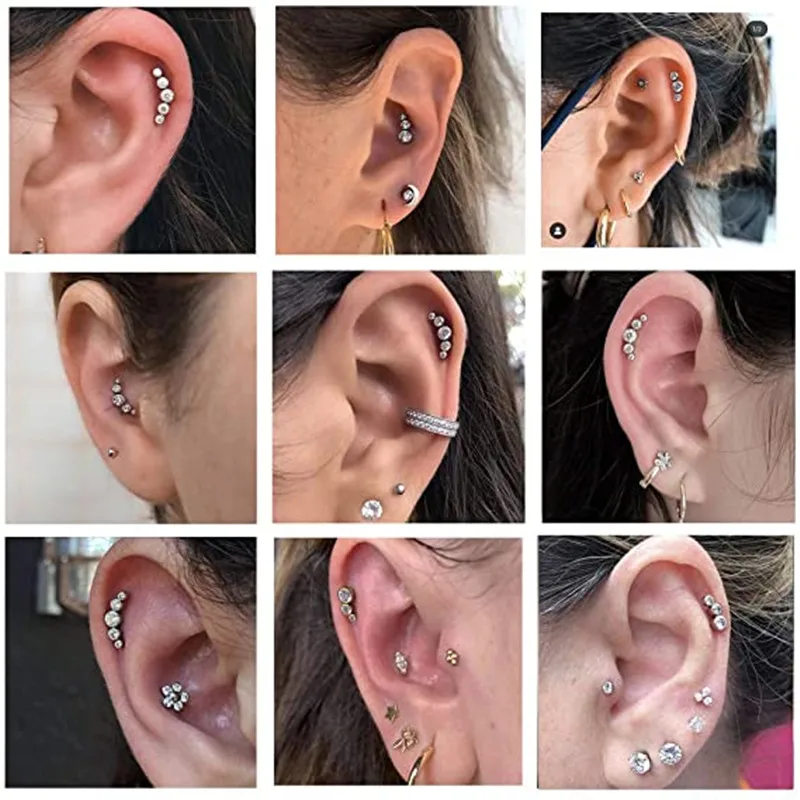 Piercing de cristal para cartílago para mujer, pendiente de hélice, barra de acero inoxidable, Tragus, joyería Daith de racimo, 1 unidad