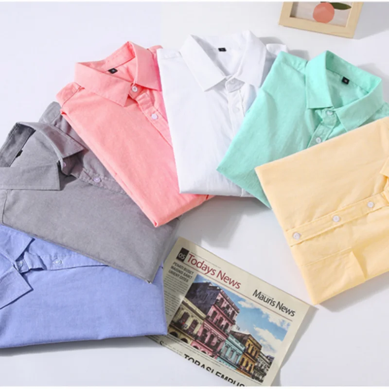 Oxford Cotton 100% Shirts For Men Long Sleeve Solid Color Casual Summer Quality Breathable Loose Fit All Match Camisas De Hombre
