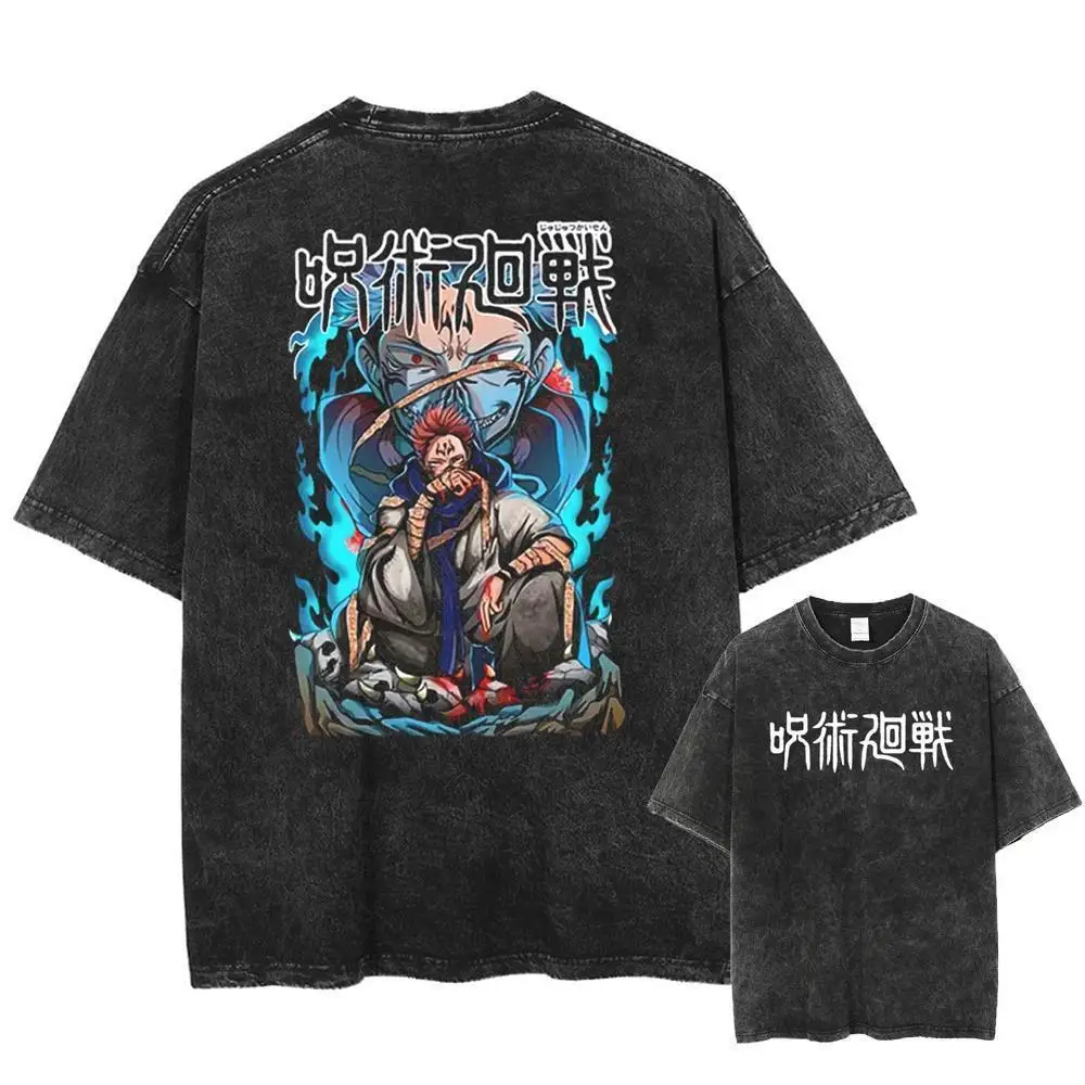 

Jujutsu Kaisen Washed Cotton T Shirt Gojo Satoru Itadori Yuji Anime Print Casual Short Sleeve Top for Men Women Streetwear