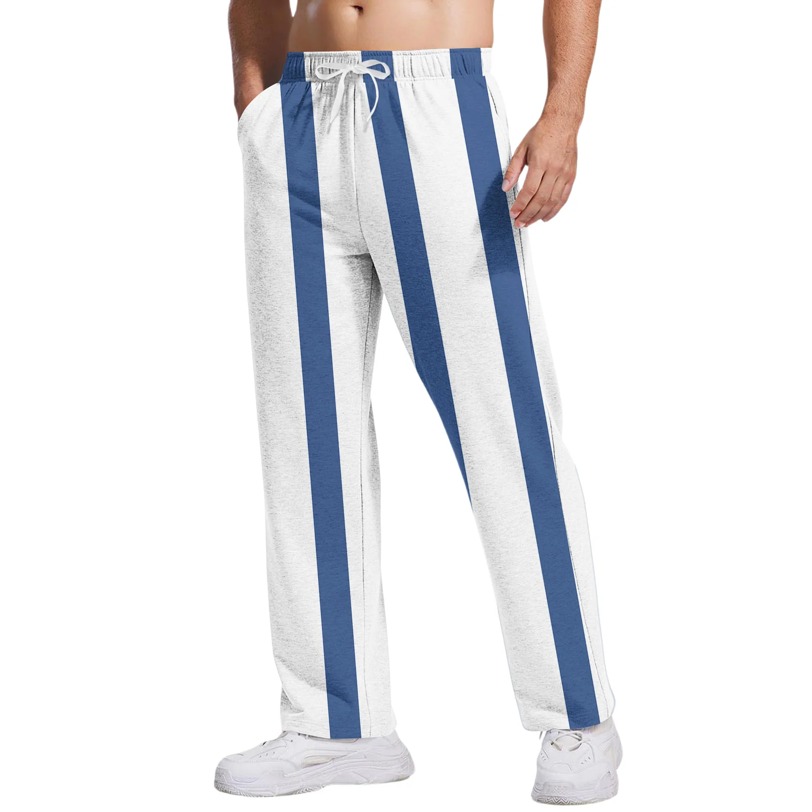 

Мужские свободные повседневные спортивные штаны в полоску с принтом, эластичной резинкой на талии и штаны для йоги на шнурке для повседневной носки на открытом воздухе