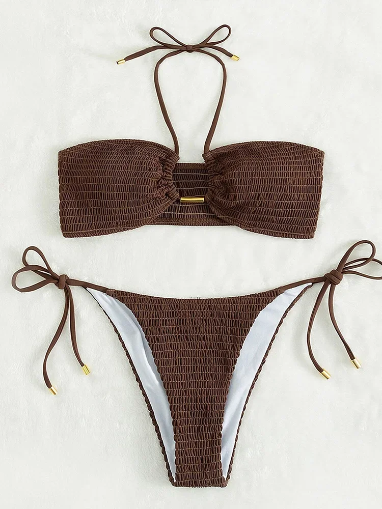 UETEEY 2025 Nuovo Estate Costumi da bagno Bikini Set Moda Sexy Allacciato Bikini 2 Pezzi Set Donna Solid Split Costume da bagno Beach Bikini