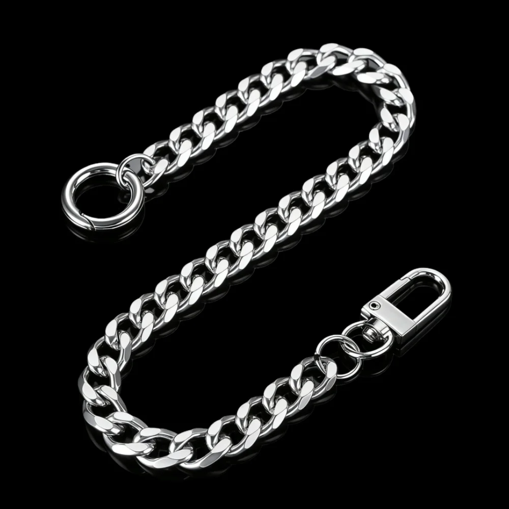 QOONG 40cm Key Chains Hip Hop Rock Punk Street Keyring 304 Stainless Steel Wallet Belt Chain Hipster Anti-lost Keychain Men Y101