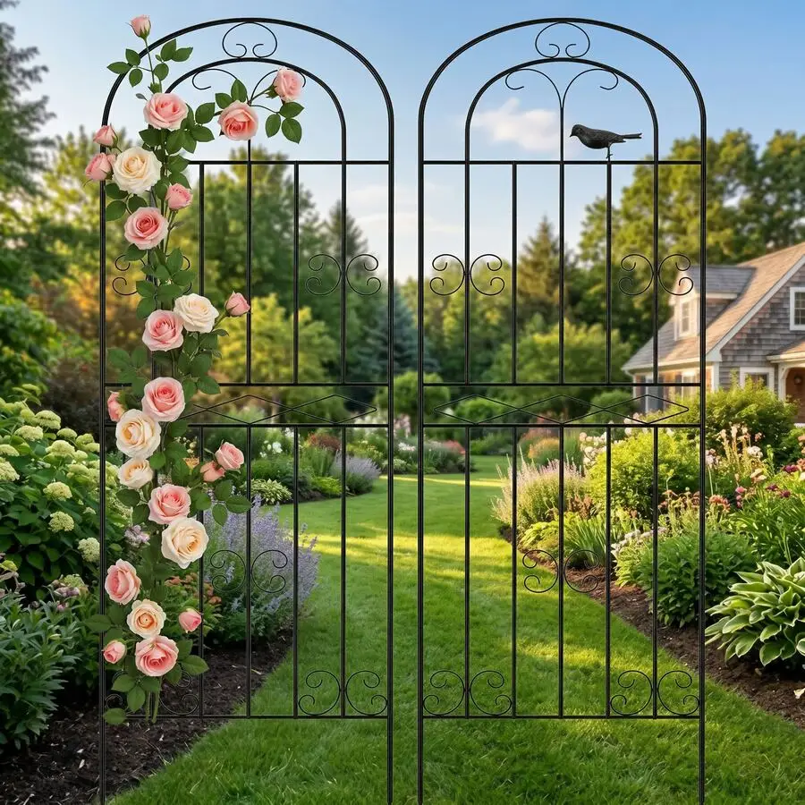 Plant Trellis For Climbing Plants Outdoor, Garden Trellis, Rustproof Metal [2 Pack] - Rose Vine Climbing Cucumber Support, Decorative Garden Trellis For Courtyards Lawns Patios, 180 X 50 Cm