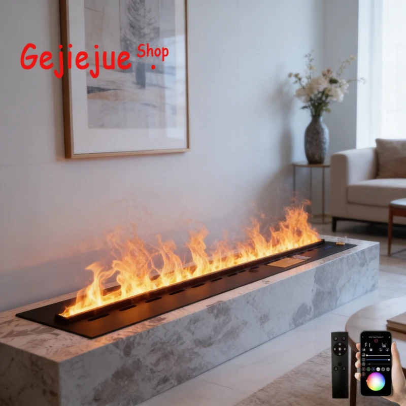 

64 Color LED Atomizing Fireplace with Dynamic Flame Mode Minimalist Design 3D Water Mist Humidifier Adjustable Brightness