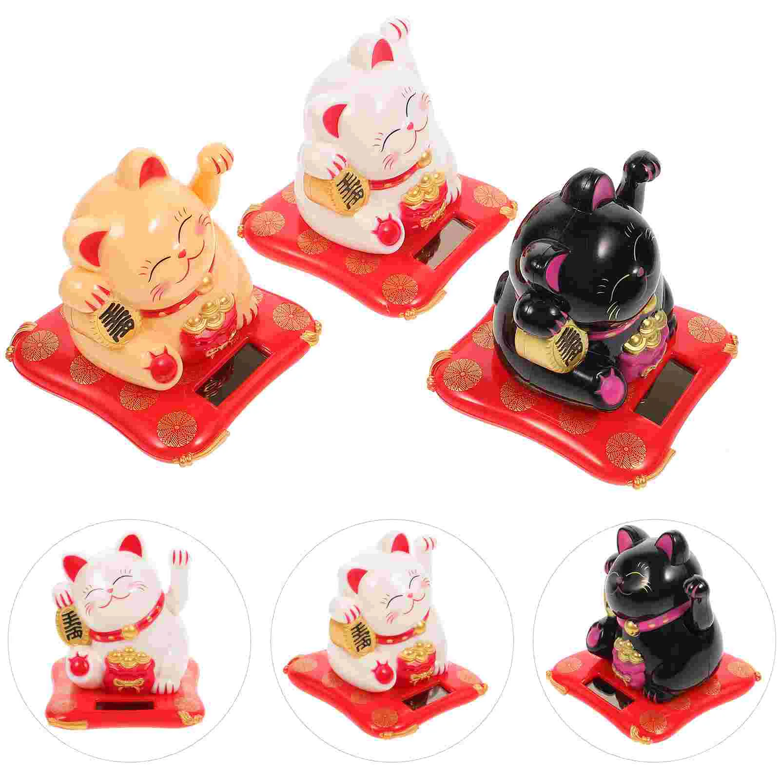 

3 Pcs Waving Cat Ornaments Desktop Decors Wealth Cats Car Budgie Mirror Number Mascot Figurines Solar Adornment Cage