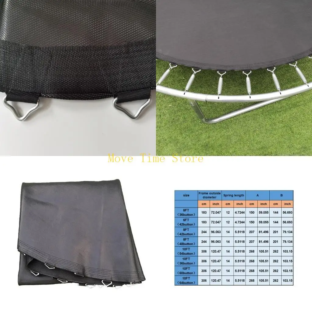 92ME Trampoline Mat Replacement High Elastic Round Jumping Pad with V-Rings Bounce Mats for Trampoline Accessories Enduring