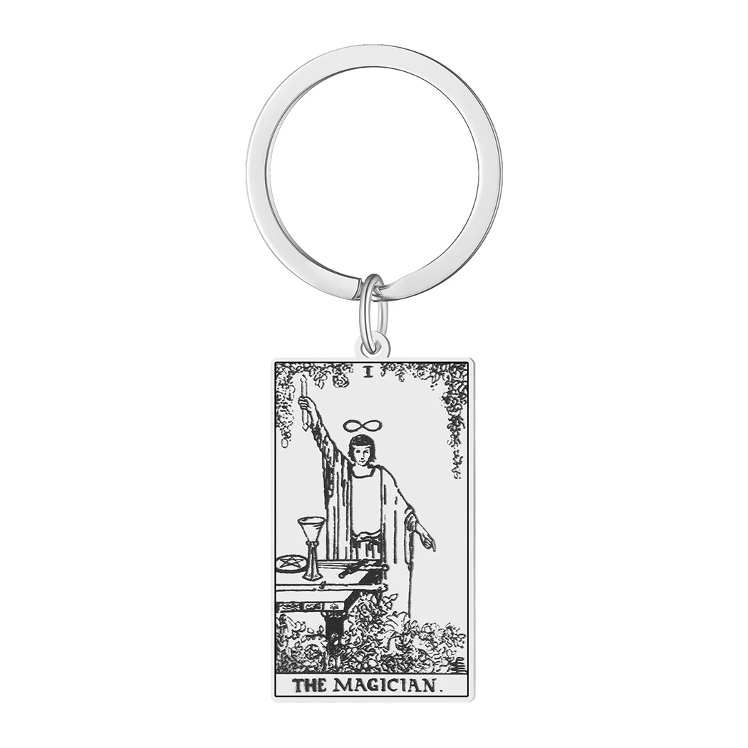 Magician Tarot Charm Pendant Key Ring Stainless Steel Jewelry Key Chain Jewelry Gifts for Men and Women