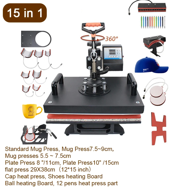 STLFRubySub 15 in 1 Heat Press Machine Pen Press Machine Printer Sublimation  for T Shirt/Mug/Ball Heat Press Machine