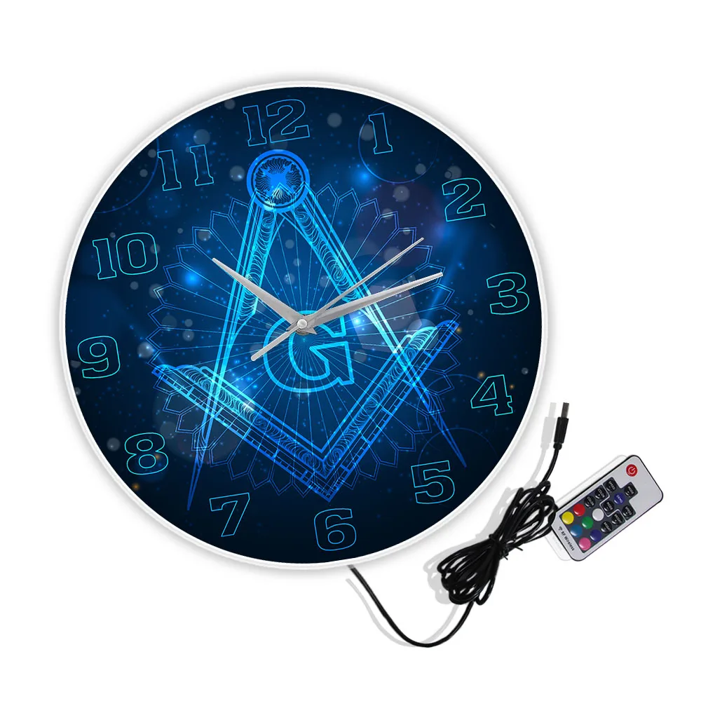 Freemason Logo Silent Non-ticking Wall Clock Master Mason Home Decor Hanging Wall Watch Knights Templar Masonic Lodge Wall Art