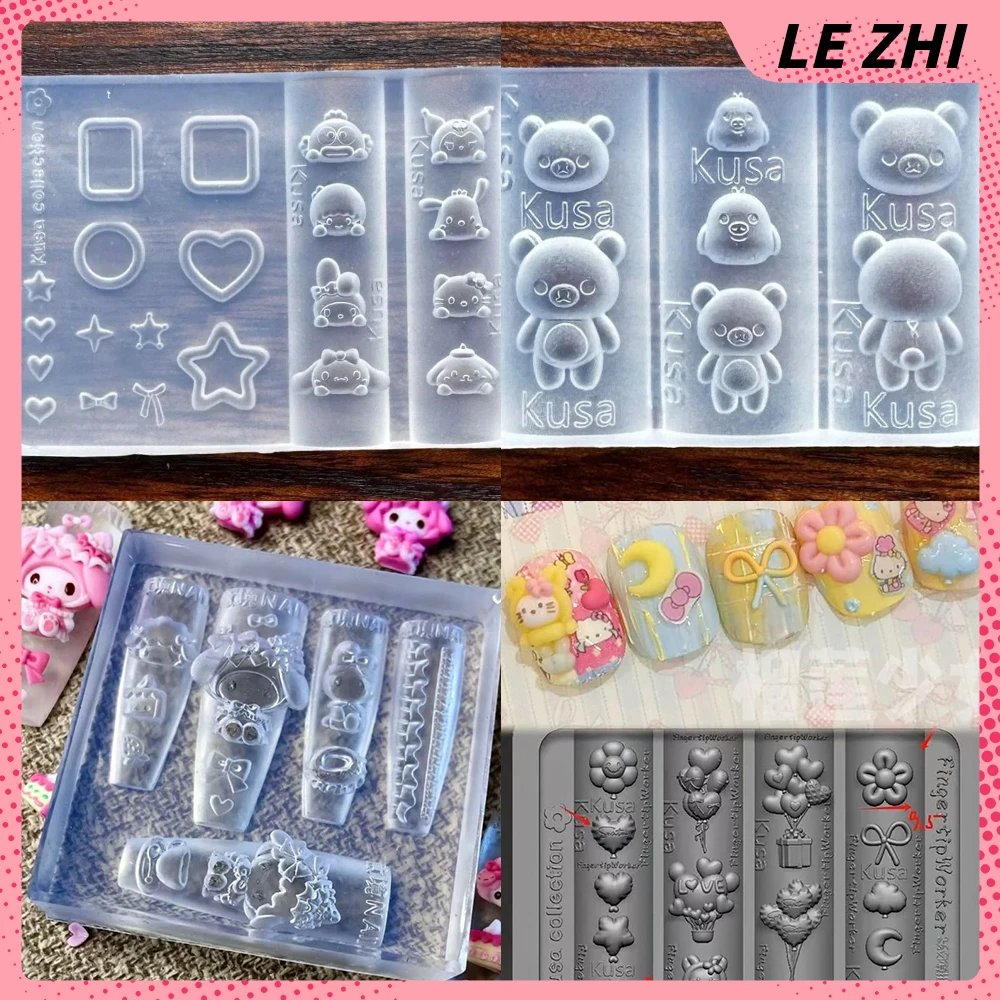 

1Pc Kawaii Cartoon Hello Kitty My Melody 3D Acrylic Nail Art Mold Cute Bear Rabbit Dog Bowknot Silicone Nail Art Carving Mold