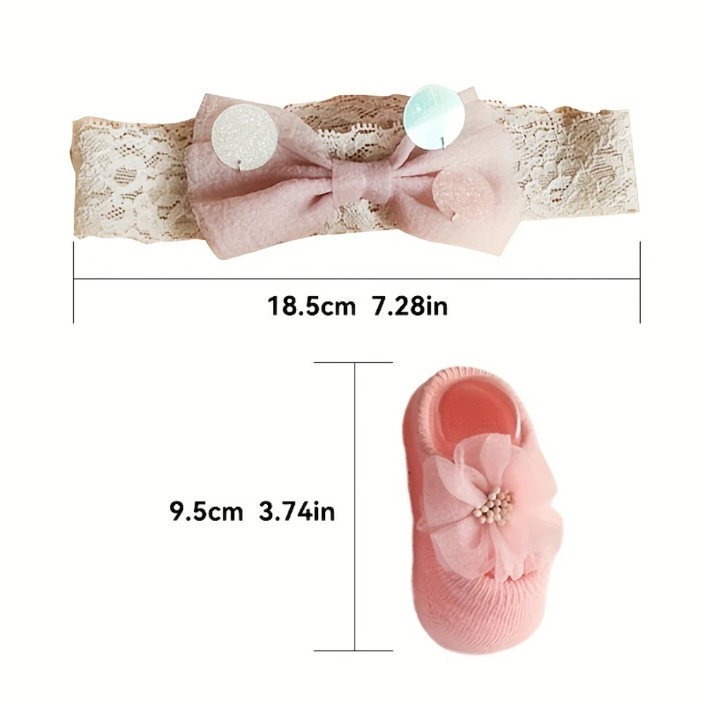 3 Pcs Baby Girl Accessories Set: 1 Socks, 2 Bow Headbands with Gift Box, Holiday Party Gift Box, Ideal Newborn Remembrance Gift