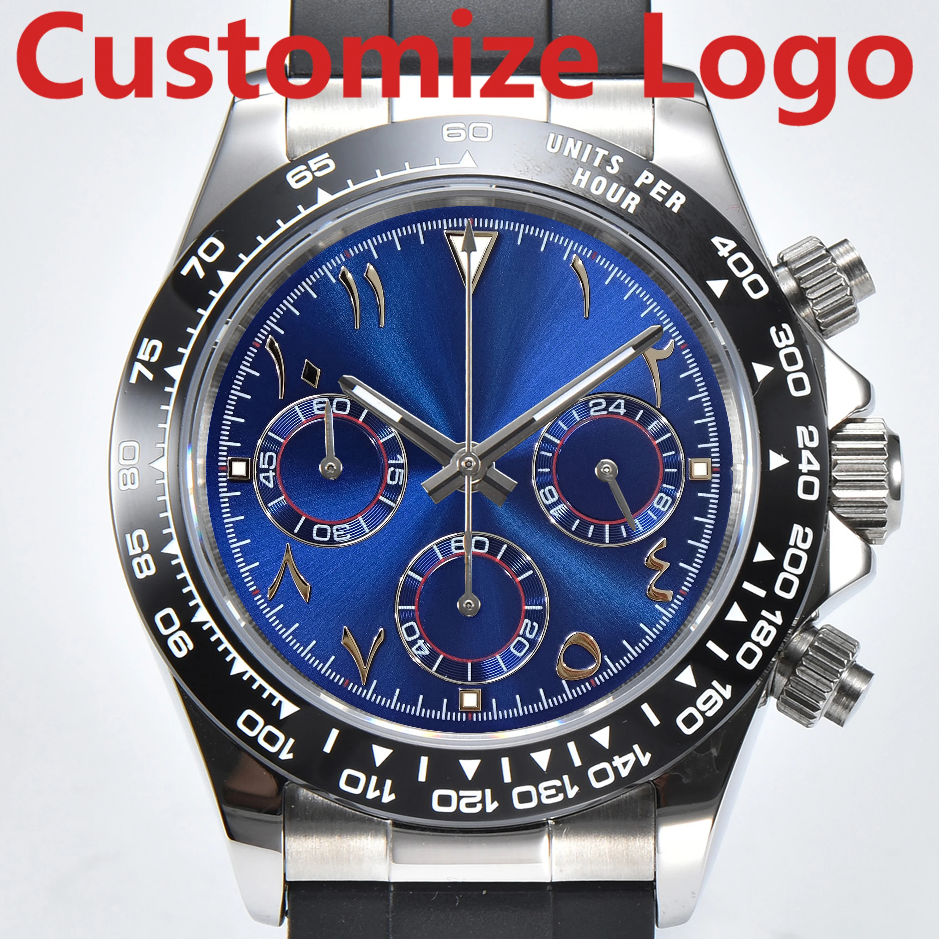 OUMASHI 42mm Arabic Index Men’s Sports Watch Chronograph Function VK63 Quartz Movement C3 Luminous Sapphire Glass Waterproof