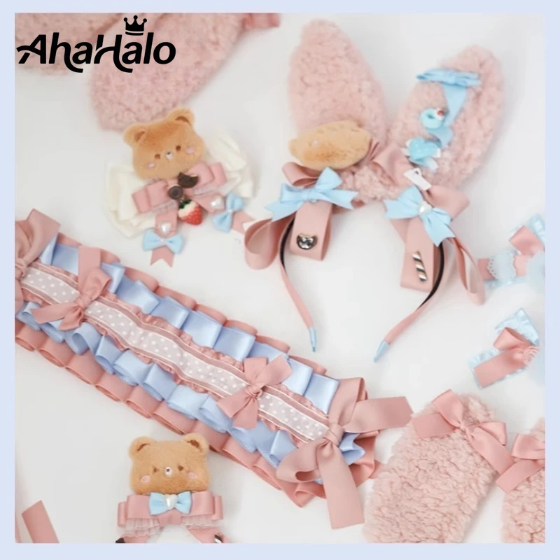 Lolita Bear Ear Headband Bowknot Hair Pink Kawaii Lolita Prop Headwear Cute Hairpin Female Headdress Hair Accessories Handmade