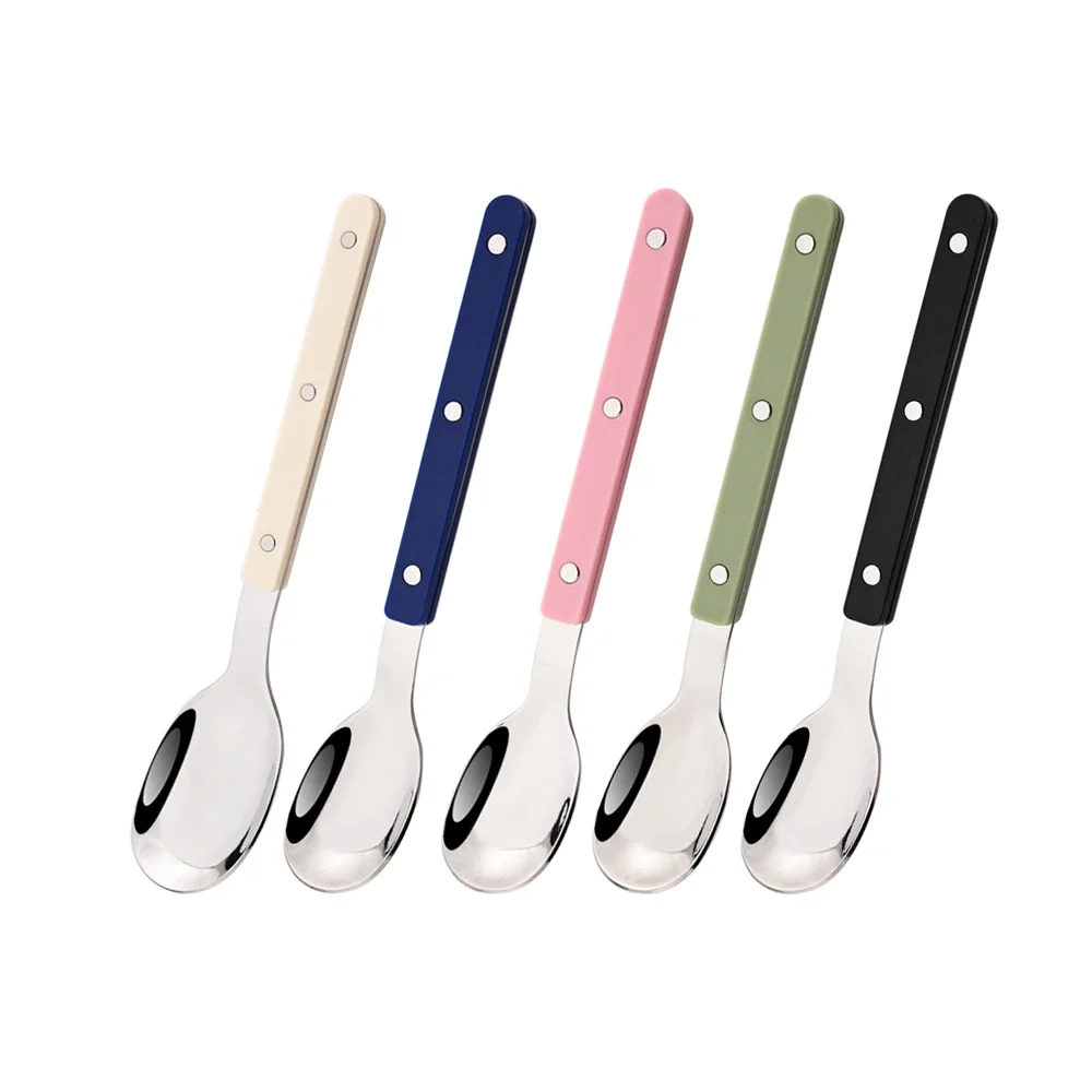 5Pcs Acrylic Handle Teaspoon Cutlery Set Stainless Steels Tableware Western Colorful Silver Dinnerware Home Kitchen Flatware Set