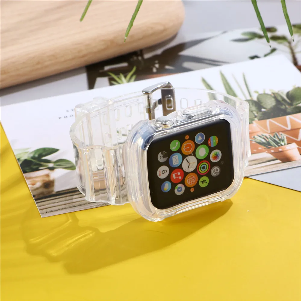 Popest Transparent Sport Belt For Apple Watch Band Series 1 2 3 4 5 6 Se Rubber Case For Iwatch Strap 38mm 40mm 42mm 44mm