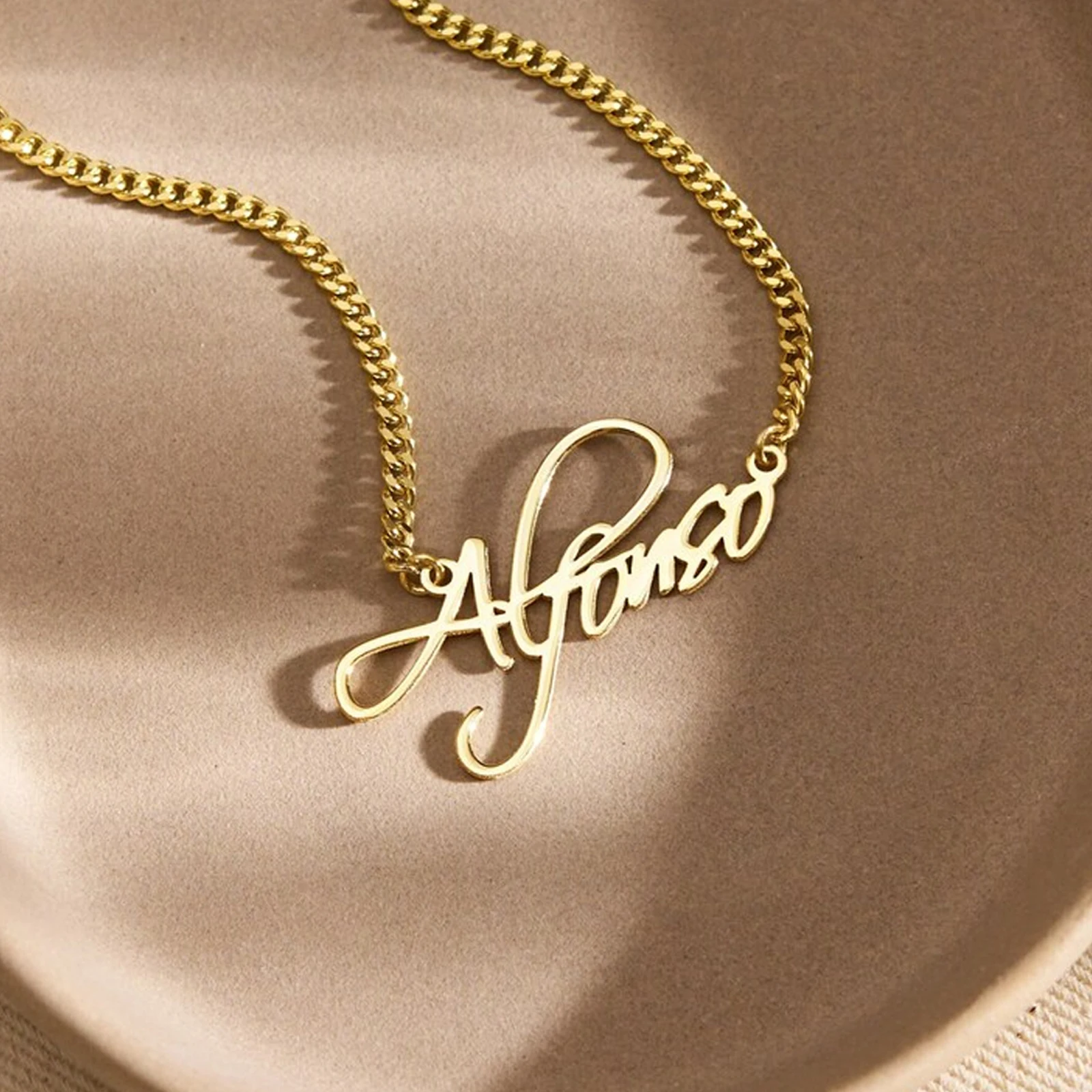 

Lemegeton 3mm Cuban Chain Personalized Customized Name Necklace For Women Men Gold Color Stainless Steel Jewelry Girls Gifts