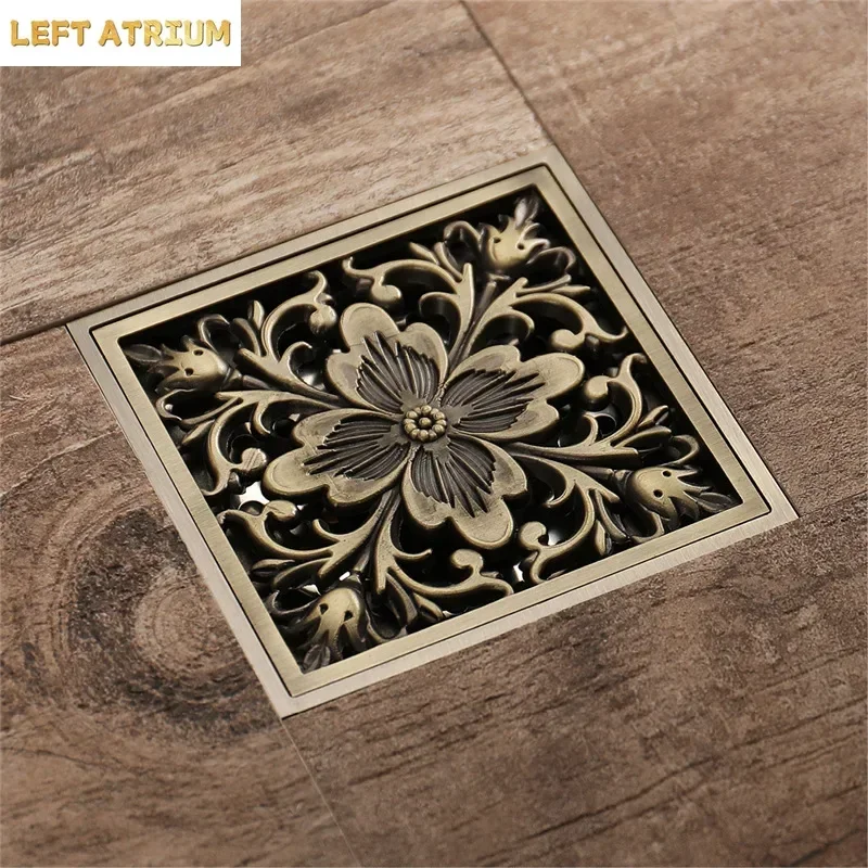 Rose Gold Floor Drains Brass Shower Floor Drain Bathroom Deodorant Euro Square Floor Drain Strainer Cover Grate Waste