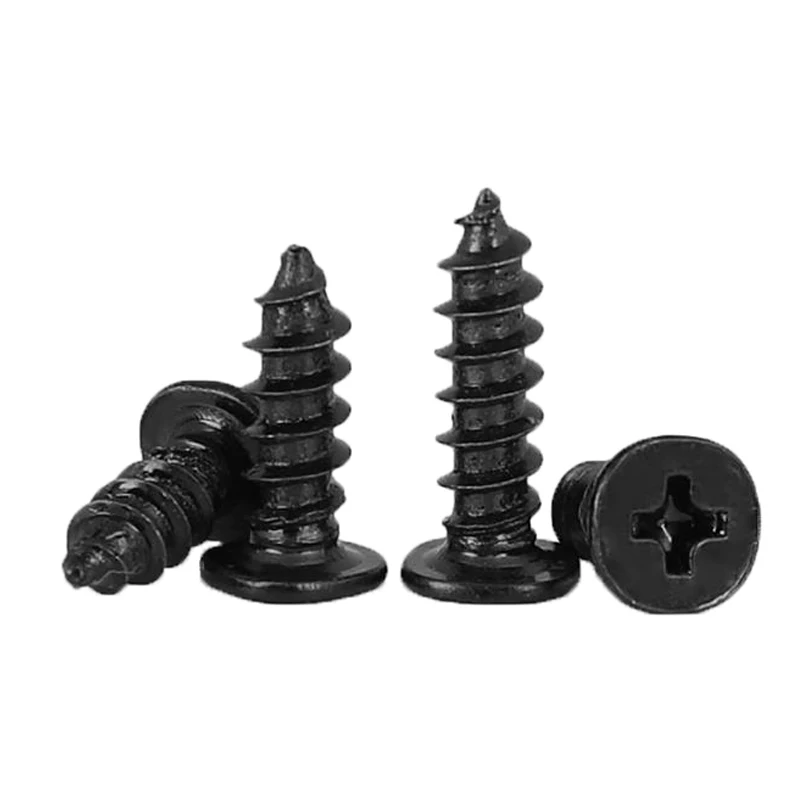 Iron Plated Black Zinc Flat Head Cross Tapping Screw Flat Thin Flat Head Sharp Tail Wood Tapping M1.2 M1.4 M1.7 M2.6 M3 M3.5 M4