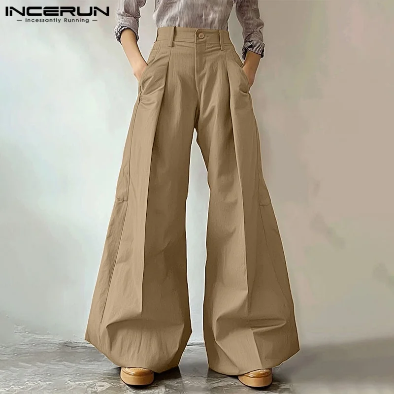 

Fashion Summer Loose Wide Leg Pants INCERUN Casual Men Long Pants Solid Color Long Trousers Streetwear Oversize Bottoms S-5XL