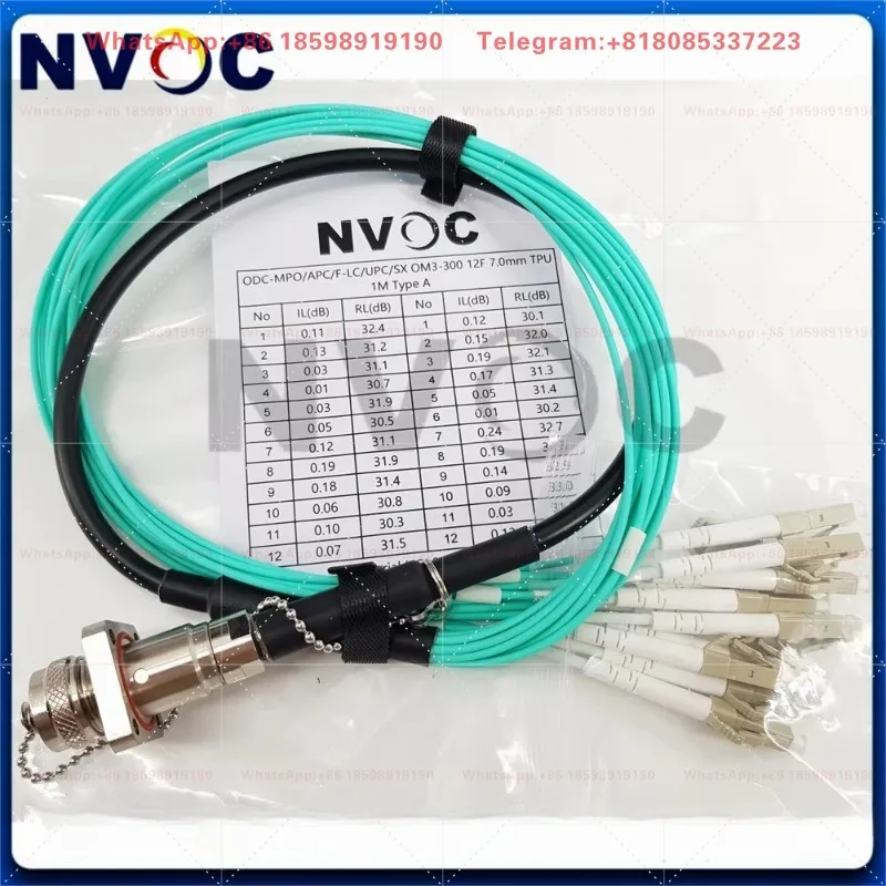 12 Core Optical Fiber Cable Multimode MM OM3 50/125 ODC-MPOUPC Female 1M 2.0mm Black Or Aqua